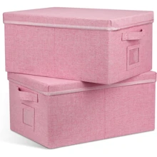 22.8qt Closet Storage Boxes With Lids Pink Canvas Folding Keepsake Storage Bins Stackable Flat Lidded Carboard Storage Contaner For Clothes Shoes, 2 Pack - White - View 1