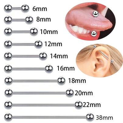 10入組設計簡約經典的耳釘,舌針和穿肚釘等不同長度的配件（6mm-38mm）,適用於女性日常穿戴