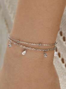 1pc Fashionable Simple White Water Drop Shape Artificial Gemstone Chain Bracelet, Suitable For Women's Daily Wear - Double layer-white water drop - View 1