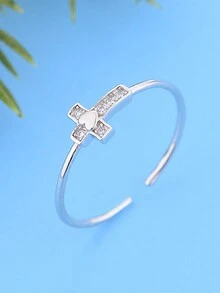 1pc Exquisite Fashionable 925 Sterling Silver Cross Open Ring Silver Jewelry, Romantic Valentine's Gift For Women, Friends - LY0022 - View 2