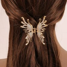 1pc Ladies' Metal Hair Clip With Butterfly & Liquid Design, Women'S Gift With Cool Tone And High-End Feeling - Silver - View 1
