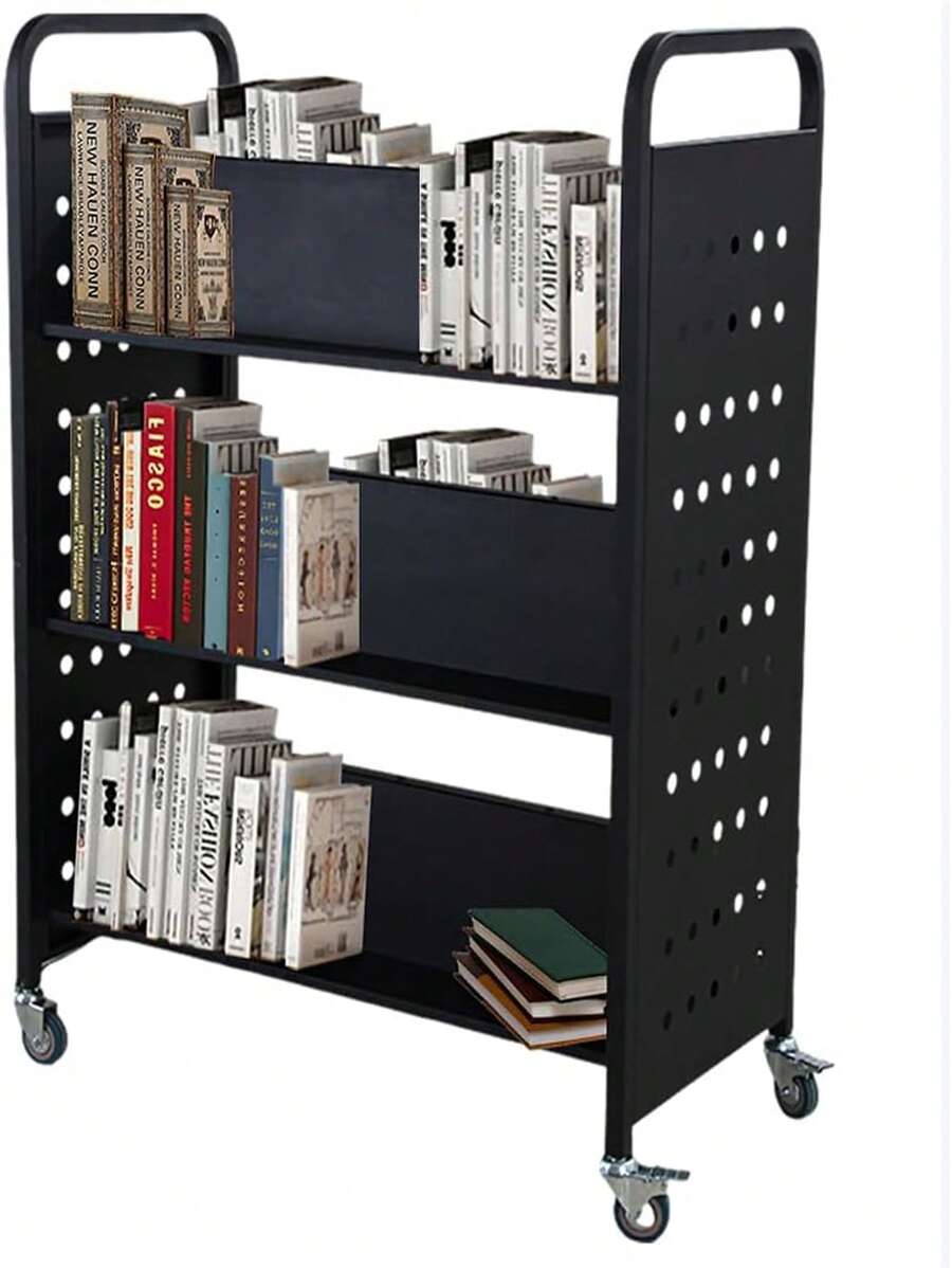 Book Cart, 200LBS Library Cart, 30x14x49 VShaped Rolling Book Cart With 4 Inch Lockable Wheels