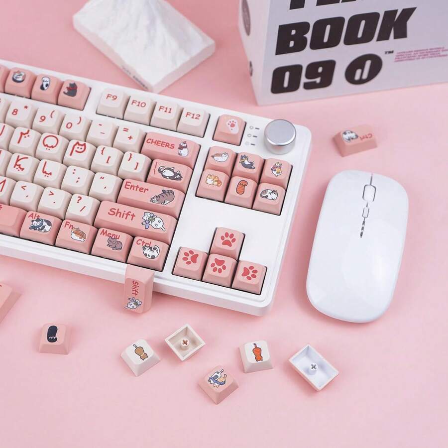 131 Keys Cute Pink Keycaps, Cat Planet Dye-Sublimation Keycaps, PBT XDA ...