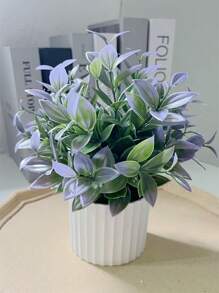 1pc Small Bundle Of Lucky Clover Artificial Flowers For Home Decoration, Wedding Photoshoot, Photography Props, Faux Green Potted Plant - Purple - View 5