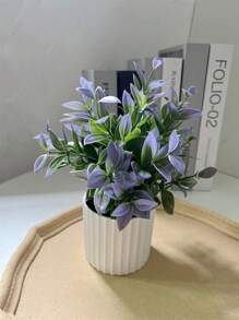 1pc Small Bundle Of Lucky Clover Artificial Flowers For Home Decoration, Wedding Photoshoot, Photography Props, Faux Green Potted Plant - Purple - View 2