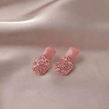 1pair Simple & Personalized High-End Purple Square Shape Full Diamond Earrings - Square - View 7