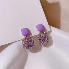 1pair Simple & Personalized High-End Purple Square Shape Full Diamond Earrings - Square - View 5