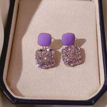 1pair Simple & Personalized High-End Purple Square Shape Full Diamond Earrings - Square - View 4