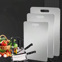 1入組雙面不銹鋼砧板,防霉適用於家庭和商業使用,可切割蔬果 - 銀色 - 查看 3