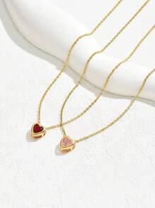 1件可调节水晶心形吊坠项链，优雅法式风格项链，情人节、姐妹送礼佳品。 - 紅色 - 查看 1