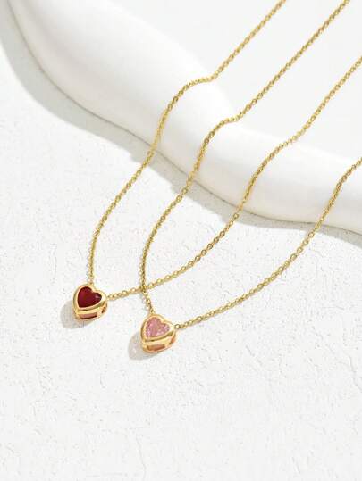 1件可调节水晶心形吊坠项链，优雅法式风格项链，情人节、姐妹送礼佳品。