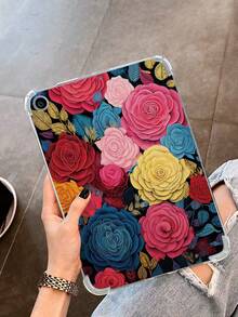 卡通花卉印花透明软硅胶保护壳适用于 iPad Mini 带防震四角设计 - 彩色 - 查看 2
