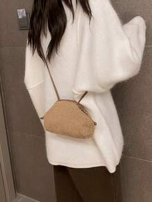 時尚簡約的小型pu斜揹包/肩袋,適用於手機、口紅等日常必需品。適合通勤、旅遊、購物等場合 - 卡其色 - 查看 3