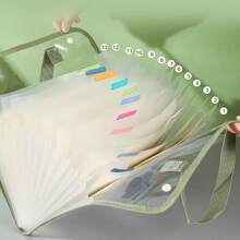 1pc Student Large Capacity Exam Paper Storage Handheld Accordion File Folder - Green - View 2
