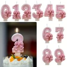 1 件粉色蝴蝶结亮片 0-9 数字女士生日蜡烛小礼物生日蜡烛可组合数字任何年龄创意生日礼物装饰摆件圣诞节 - 粉色 - 查看 1