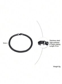1pc Simple Black Woven Bracelet, 21cm Length, Men's Casual - Black - View 7