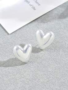 1 对彩色法式心形和人造珍珠不对称几何耳环，适合女孩、女士、节日礼物、情人节 - 白色 - 查看 2