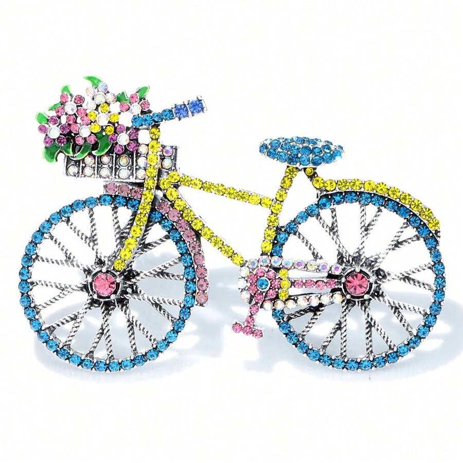 Rhinestone Bike Design Brooch - Blue - View 1