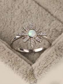 方晶鋯石和蛋白石裝飾銀婚戒 - 銀色 - 查看 1