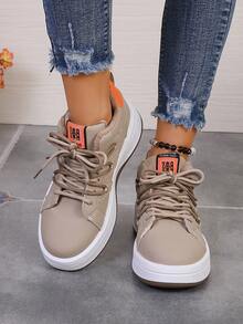 女士戶外休閒鞋,春/秋,時尚交叉纏繞高筒保暖鞋 - 卡其色 - 查看 4