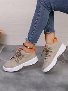 女士戶外休閒鞋,春/秋,時尚交叉纏繞高筒保暖鞋 - 卡其色 - 查看 3