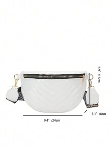 Pu閃亮面料,中性款時尚條紋設計單肩包、斜跨包、腰包、胸包 - 白色 - 查看 6