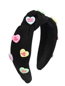 1入甜美可愛打結心形布質頭帶,搭配對話引言,適合日常穿著、婚禮及派對等活動使用。（隨機顏色） - 黑色 - 查看 12