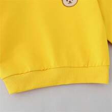 Baby Boy Solid Color Cartoon Bear Hooded Long Sleeve Top And Pants Set, Spring/Autumn (No Shoes Or Hat Included) - Yellow - View 4