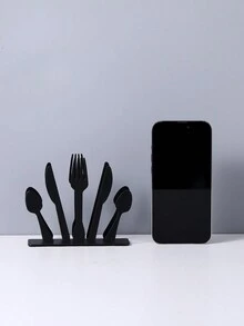 1 件創意西式鐵製餐具設計垂直餐巾架適用於家庭辦公桌 - 黑色 - 查看 4