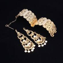 1入組手鍊+1對耳環珠寶套裝,適用於阿拉伯女性,包括配有流蘇的寬手環和心形墜飾耳環,是送給母親的完美禮物 - 金色 - 查看 4