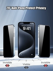 2pcs Compatible With Apple IPhone: 1pc High Definition & 1pc Anti-Spy Tempered Glass Screen Protectors, Smooth Edge, Not Easy To Break, Compatible With IPhone 11/12/13/14 Pro Max/15 Pro Max - Black - View 5