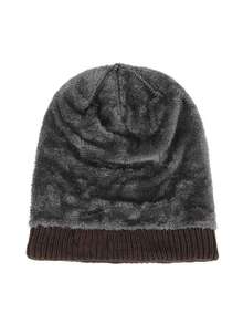 1 件装男士加厚针织帽，带老虎标志和保暖内衬，适合秋冬季日常穿着 - 深灰色 - 查看 2