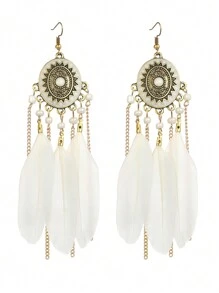 1 對女士復古長羽毛和油滴吊墜耳環,適合旅行和攝影 - 復古風 - 查看 19