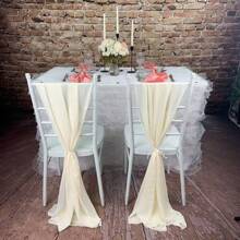 1pc/2pcs/10pcs Per Pack Champagne Chiffon Chair Sash For Wedding And Party Decor - Beige - View 1
