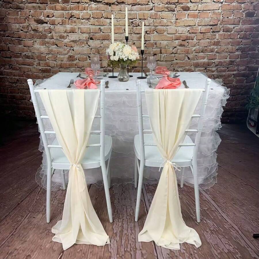 1pc/2pcs/10pcs Per Pack Champagne Chiffon Chair Sash For Wedding And Party Decor - Beige - View 1