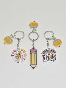 1pc Women's Acrylic Card Peach & Sunflower Keychain, Teacher's Gift - Multicolor - View 4