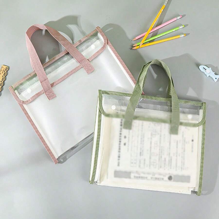 1pc Student Large Capacity Exam Paper Storage Accordion Handheld Briefcase Style Document Organizer - Pink - View 1