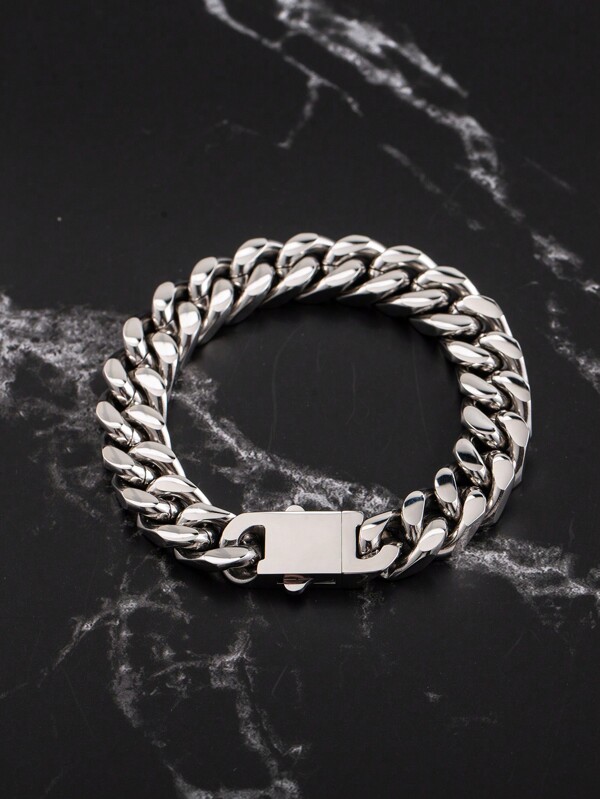1pc Fashionable & Bold 13mm Wide Stainless Steel Miami Curb Chain Bracelet, Men's Birthday Gift
