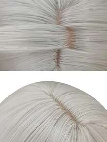 1-Piece Synthetic Heat-Resistant Wig In Silver-White Color With Princess Cut Short Hair And Bangs,16 Inches Long, Fully Machine-Woven, Natural And Realistic Short Straight Wig. - Silver - View 7