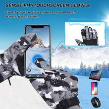 冬季保暖手套，男士冬季手套防滑防风触屏手套冬季滑雪手套女士保暖手套透气防滑骑行手套滑雪骑行跑步驾驶钓鱼 - 黑白 - 查看 4