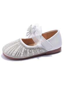 新款女童公主鞋,時尚軟底皮鞋,水晶裝飾性能鞋 - 銀色 - 查看 5