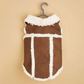 1 st kaffebrun mocka- och fleecejacka för husdjur, lämplig för små/medelstora katter och hundar, höst/vinter