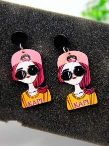 1對卡通人物時尚美女亞克力耳環 - 彩色 - 查看 6
