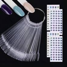 50Pcs Nail Swatches Oval Round Tips With 4Pcs Number Stickers For Color Display Nail Samples Gel Polish Palette Color Chart Manicure Practicing Tools - Clear - View 2