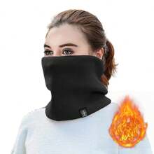 1 件冬季针织颈部保暖器，男女通用保暖羊毛围巾面罩二合一设计，适合户外运动、休闲和骑行，颈部保护 - 黑色 - 查看 1
