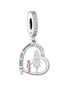 1個簡單925純銀'永遠愛你'母親和孩子吊墜項鏈,搭配滅絲珠diy,可作母親節或生日禮物