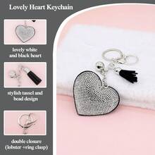 1 件心形热钻 PU 皮革钥匙扣，流苏钥匙扣吊坠，镶嵌水钻钥匙扣水钻钥匙扣情人节礼物女士水晶钥匙扣汽车吊坠饰品手提包