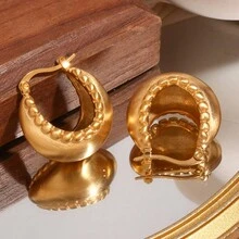 2入組時尚極簡不銹鋼18k金鍍耳環,具有球、籃子和船的元素 - 金色 - 查看 5