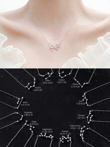 FOREVER QUEEN 925 Sterling Silver Cubic Astrology 12 Constellation Horoscope Zodiac Necklace For Women Birthday Mother's Day Gift