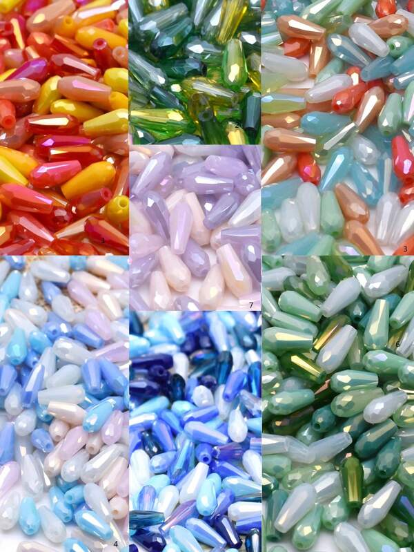 50pcs  4x9mm Pink Green Blue Drop  Glass Beads For Jewelry Making Tassels Earring Hand Made Beads